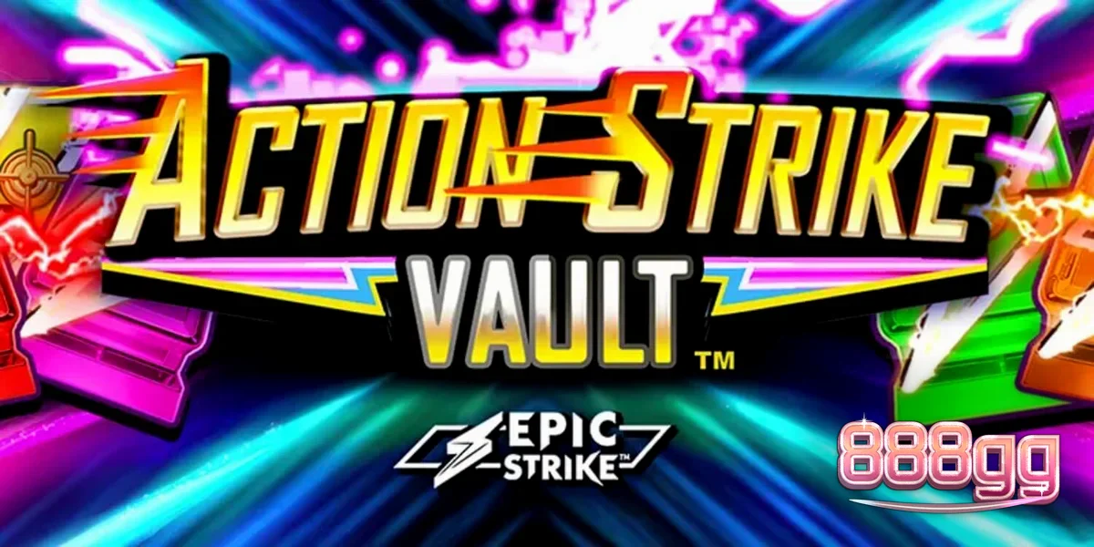 Interface do jogo de slot Action Strike Vault com tema espacial e luzes de neon